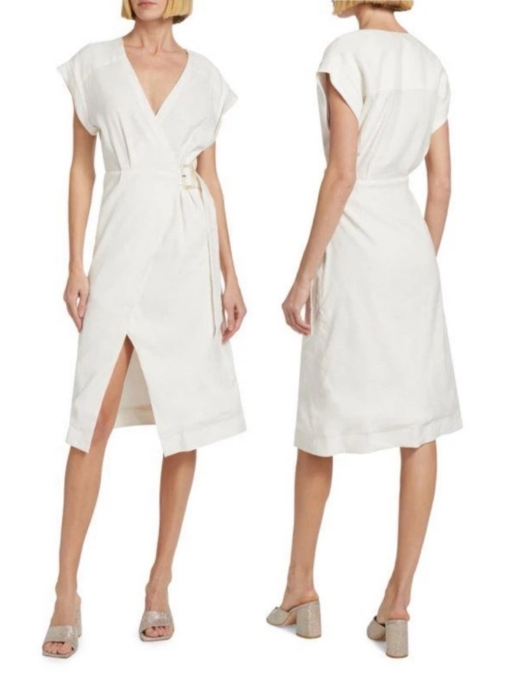 Veronica Beard Octavia Stretch Linen Off-White Wrap Midi Dress - Picture 16 of 16